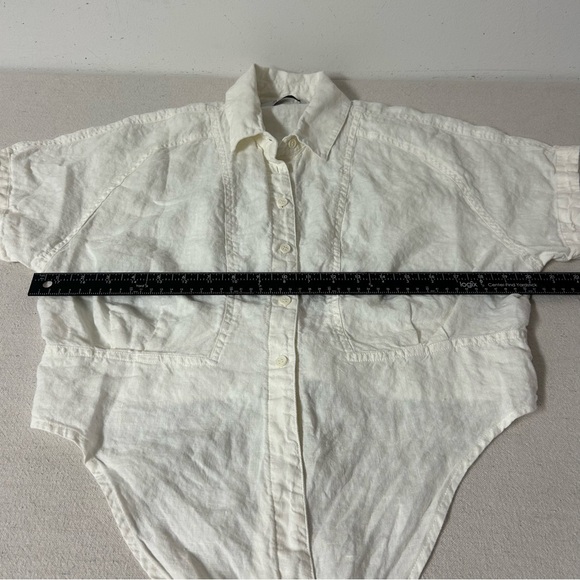 & Other Stories Top Women 4 White Linen Button-Up Tie Front Blouse Coastal Beach - Picture 10 of 11